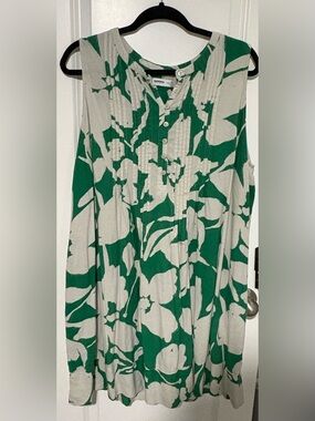 SONOMA Green & Cream Floral Sleeveless Button-Front Tunic